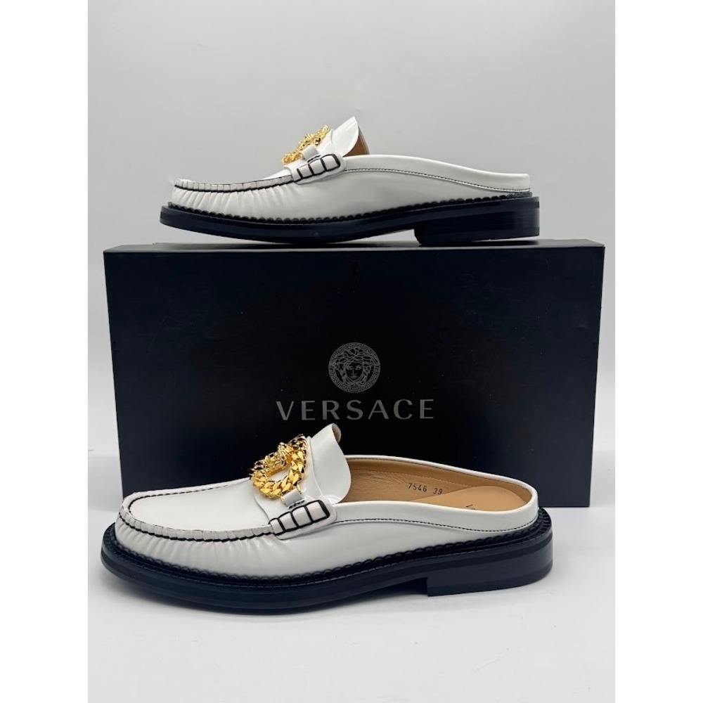 Versace Medusa Biggie White Leather Mule Loafers Gold Hardware IT 39 US 9 NEW - Picture 2 of 14